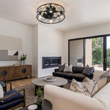 Garwarm 20in Caged Ceiling Fan with Light,Rustic Industrial Ceiling Fans with Lights and Remote,Bladeless Black Fandelier Ceiling Fan,Flush Mount Fan Lights for Kitchen,Bedroom（6 Speed,Timing） Garwarm