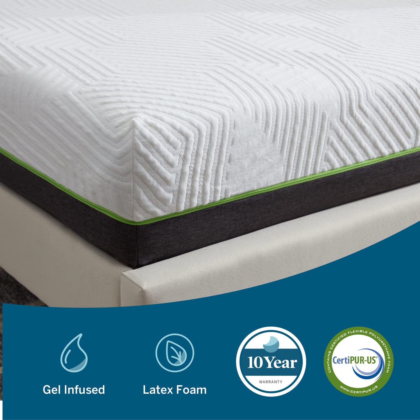 LUCID 10 Inch Latex Hybrid Mattress - Responsive Latex Foam and Encased Springs - Medium Firm Feel - Motion Isolation - Edge Support - Gel Infused - Pressure Relief - Bed in a Box - Twin XL Size