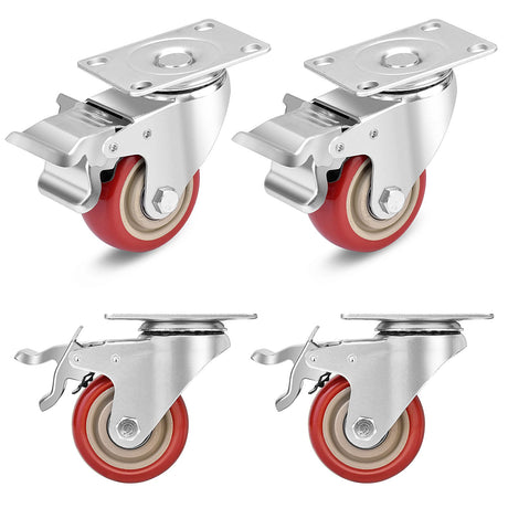 3 Inch Industrial Heavy Duty Swivel Caster Wheels with Brake,Set of 4 Safety Locking Casters,Load 1600lbs,Premium Polyurethane Wheels for Table, Trailer, Saw Table, Stage Toolbox, Bed, Corn Board Aivoxe