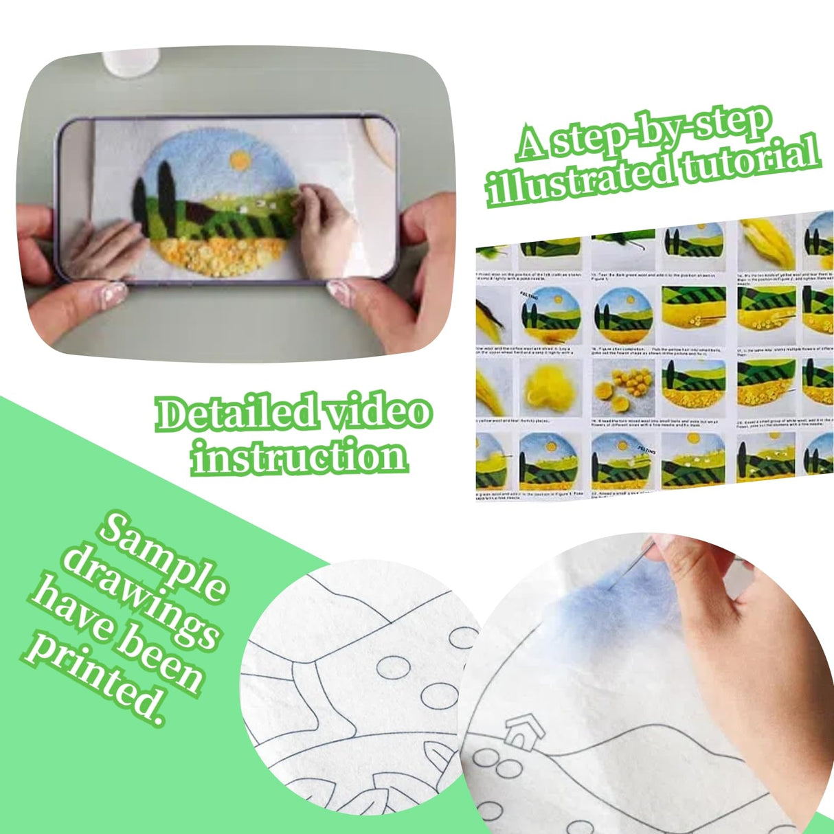 Wonafa DIY Wool Needle Felt Starter Kit, Beginner Needle Felt Kit with Wool Felt Bag, Felts Needles, Photo Frame, Foam Mat, Felts Cloth and Instructions for Home Decor, Art Crafts (K2) Wonafa