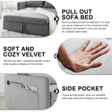 howcool 3 in 1 Convertible Sleeper Futon Sofa Bed, 55" Velvet Small Loveseat Lounge Couches with 2 Pillows, Reclining Backrest, USB Ports & Side Pockets for Living Room, Pull-Out Couch, Light Grey howcool