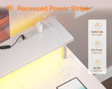 ODK 48 inch Gaming Desk with LED Lights & Power Outlets, Computer Desk with Monitor Stand & Storage Sheves, CPU Stand, Home Office Desk, White ODK