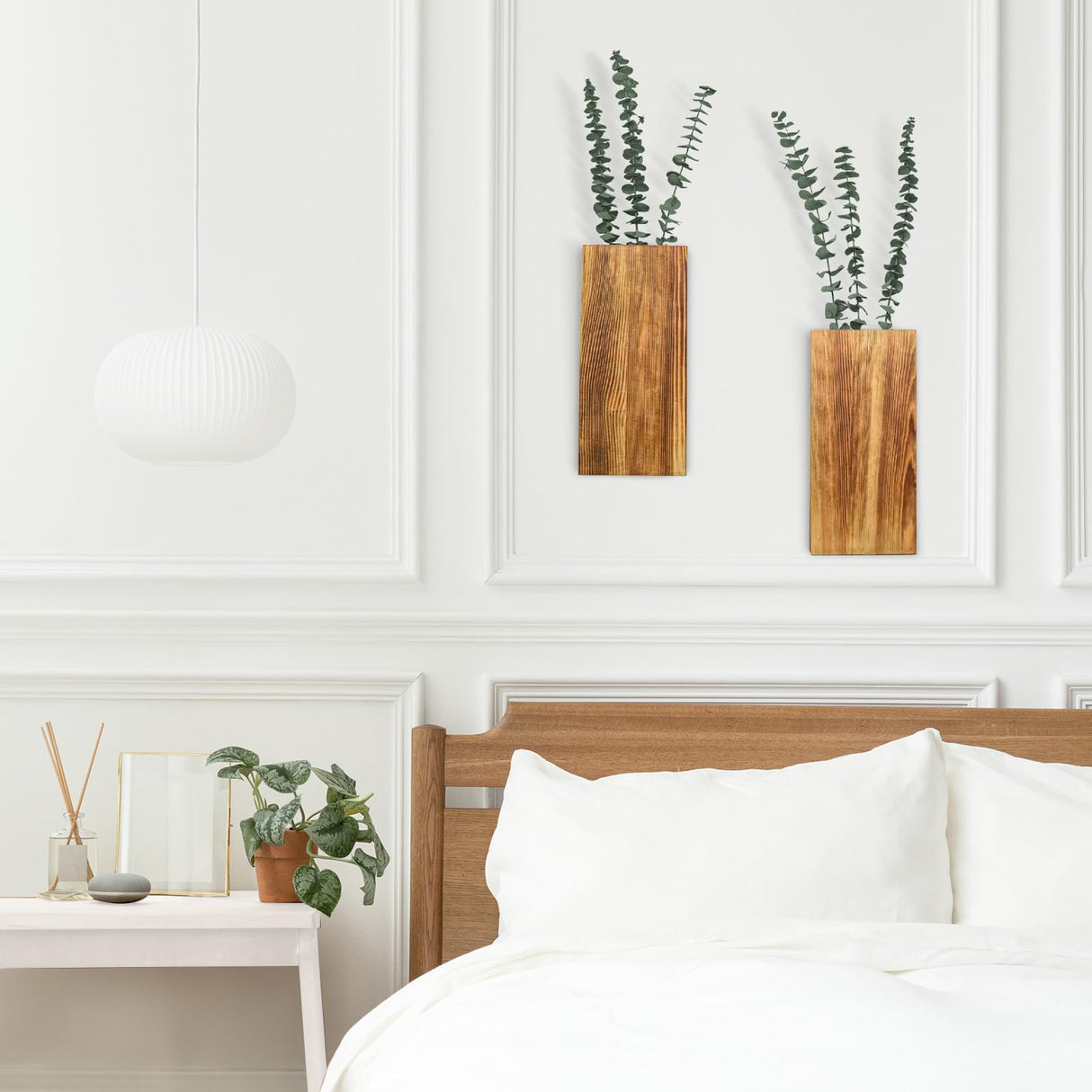YYDBIAP Wood Wall Planter 2 Pack Indoor Plants Holder for Artificial Dried Flowers and Decorative Greenery, Modern Wooden Pocket Vase for Bedroom, Living Room, Bathroom,Wood Wall Decor (Brown)… YYDBIAP