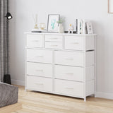 LUMTOK 10-Drawer Dresser, Fabric Storage Dressers Drawers for Bedroom, Hallway, Nursery, Closets, Steel Frame, Wood Top, Easy Pull Handle (White) LUMTOK