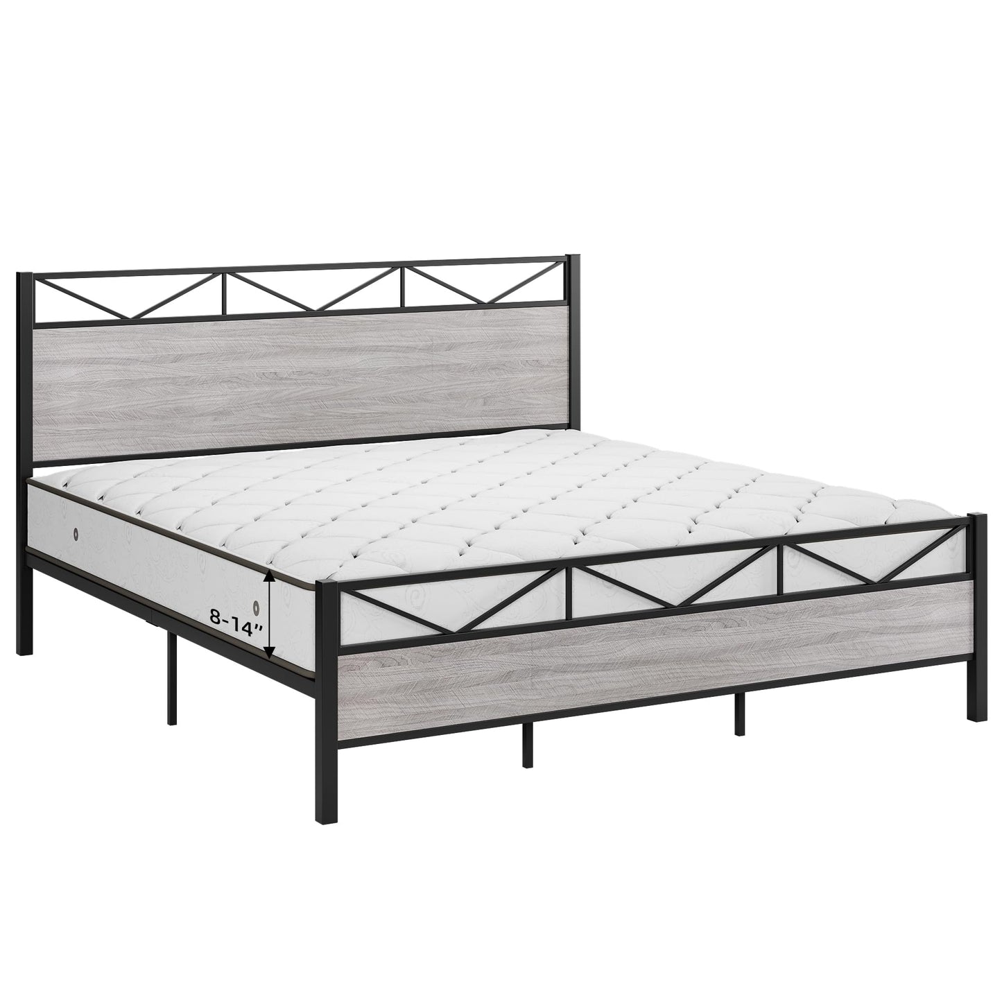 GAOMON Light Gray Woodgrain Metal Platform Bed Frame with Extra Storage and Noise-Free Assembly - WoodArtSupply