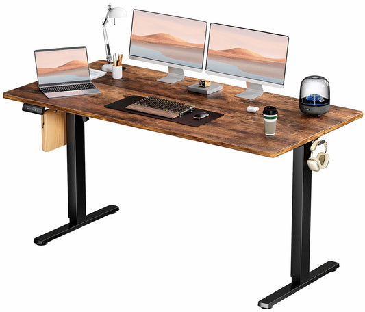 SMUG Electric Standing Desk, 63 x 24 Inch, Modern Style, Adjustable Height, 154 lbs Capacity, with Memory Presets, for Home Office, Rustic Brown - WoodArtSupply