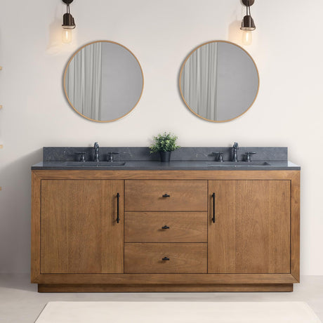 Vanity Art 72 inch Double Sink Bathroom Vanity, Vanity Cabinet with Doors and Shelf, Modern Wood Bathroom Vanity with Black Marble Top, Solid Wood Frame, 3 Functioning Drawers, VA70-72-DT-B Vanity Art