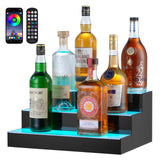 VEVOR LED Lighted Liquor Bottle Display, 3 Tiers 16 Inch Commercial Illuminated Home Bar Shelf, 3 Steps Whiskey Rack Stand, Acrylic Drink Shelves with RF Remote & App Control, and Multicolor Light VEVOR