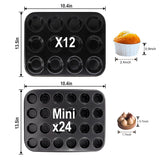 MARIWEI 2 Pack Premium Bakeware 24-Cup, Mini Muffin Pan, Dishwasher Oven Safe (Black, Steel) MARIWEI