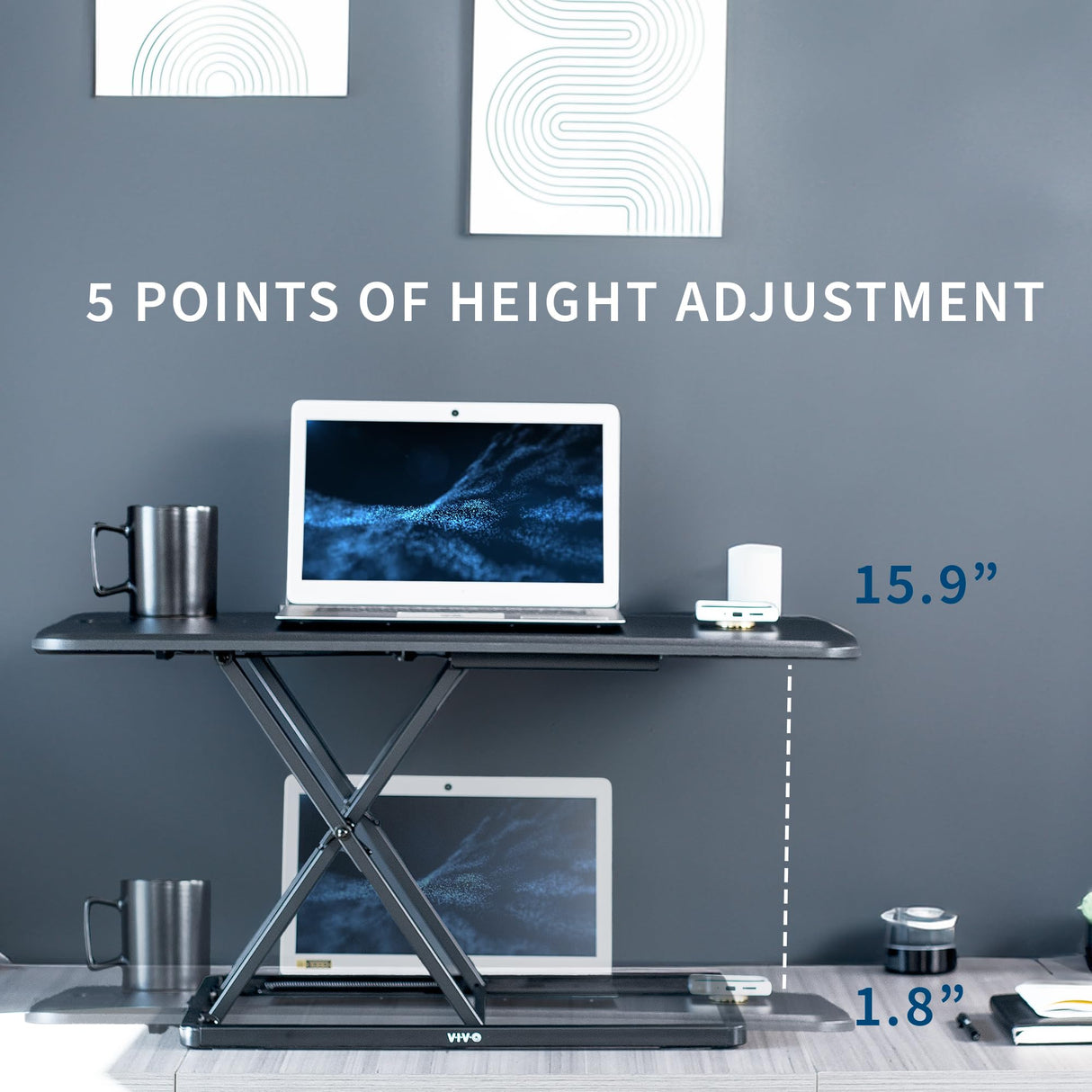 VIVO Ultra-Slim 32 Inch Single Top Height Adjustable Standing Desk Riser, Compact Sit Stand Desktop Converter for Monitor or Laptop, Black, DESK-V032J VIVO