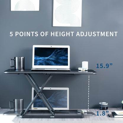 VIVO Ultra-Slim 32 Inch Single Top Height Adjustable Standing Desk Riser, Compact Sit Stand Desktop Converter for Monitor or Laptop, Black, DESK-V032J