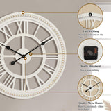 RiteSune 24 Inch Large Farmhouse Wall Clock, Rustic Wall Clock Decor, Wooden, Non-Ticking, Easy to Hang for Living Room, Bedroom, Kitchen RiteSune