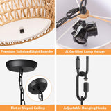 SUNLUMI Farmhouse Rattan Chandelier with 2-Tier Wicker and Fabric Shade, 3-Lights Boho Drum Pendant Light Fixture with Adjustable Chain, Hand-Woven Basket Chandeliers for Dining Living Room Kitchen SUNLUMI