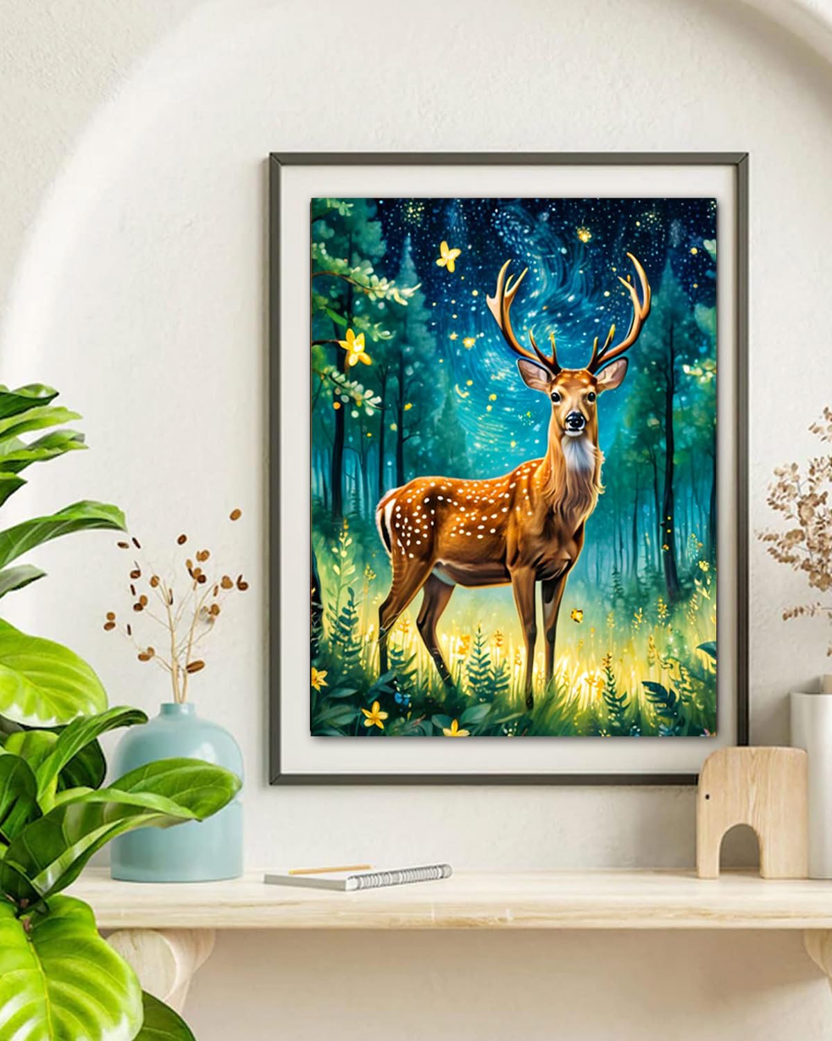 TOCARE Deer Paint by Numbers Kit for Adults,Starry Night Deer Adult Paint by Numbers Canvas,Adults' Paint-by-Number Kits for Animals Lovers 16x20inch (Without Framed) TOCARE