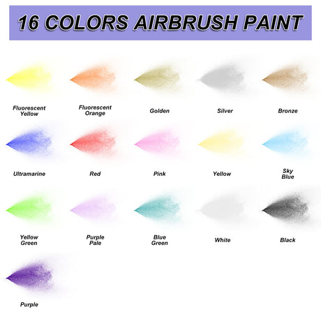 HOMY ARTY Airbrush Paint - 16 Colors with 2 Thinner, Ready to Spray, Water-Based, Acrylic Air Brush Paints for Metal, Plastic Models, Canvas, Wood - 18 Bottles HOMY ARTY