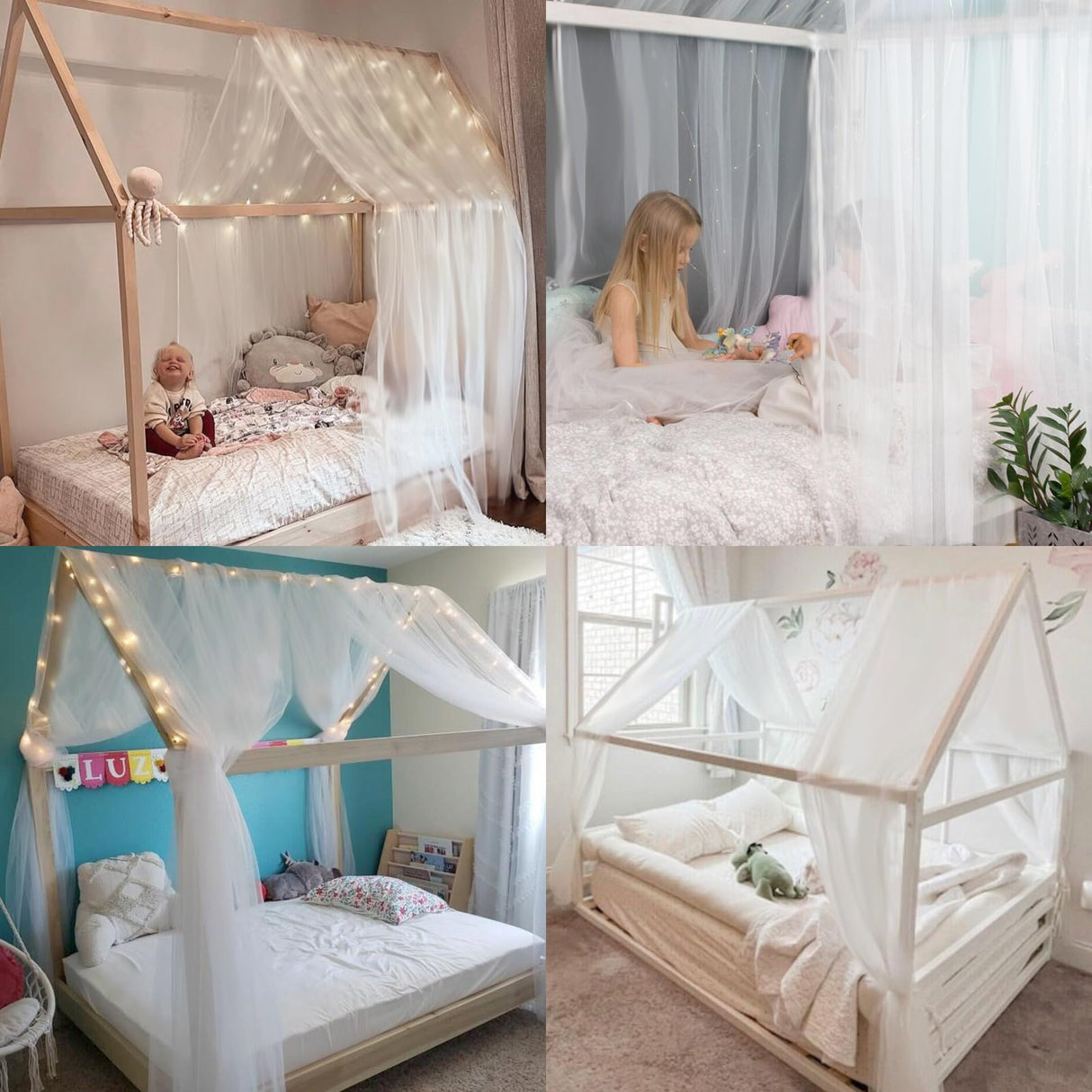 Bed Canopy for Girls & Adults, King to Twin Sizes - White Tulle Canopy Bed Curtains with Frame, 59" x 255" Comtelek