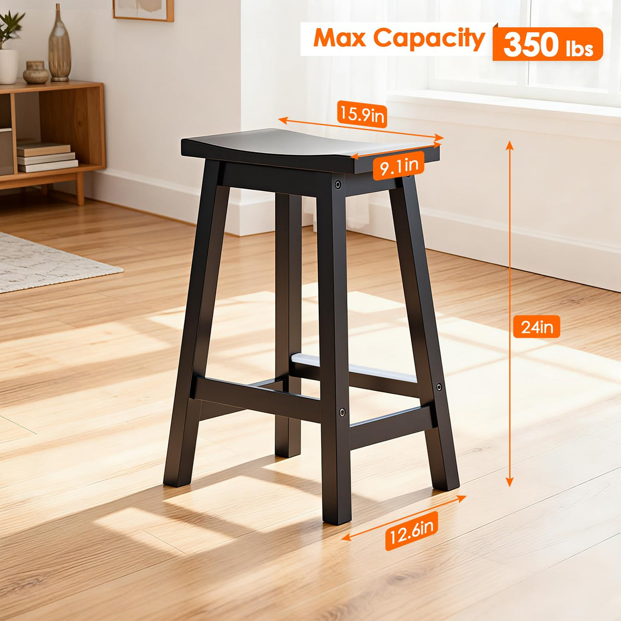 PayLessHere Bar Stools Set of 2, Wooden Saddle Stools 24 Inch Heigh, Bar Chairs Seat with Footrests and Industrial, Kitchen Counter Stools for Restaurant, Bistro Bar and Home Dining PayLessHere