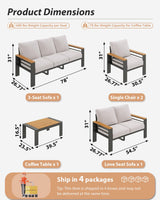 Aluminum Outdoor Patio Furniture Set, 7 Seats Outdoor Sectional with Coffee Table, Patio Conversation Sets with Upgraded Armrests and Cushions for Backyard, Garden and Poolside Aoxun