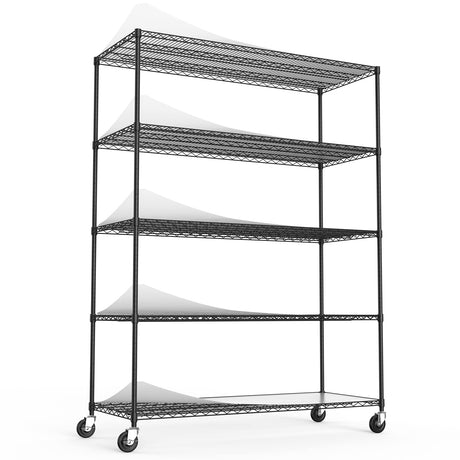5 Tier 7500lbs Capacity NSF Metal Shelf Wire Shelving Unit, Heavy Duty Adjustable Storage Rack with Wheels & Shelf Liners for Commercial Grade Utility Steel Storage Rack, Black - 82"H x 60"L x 24"D pouseayar