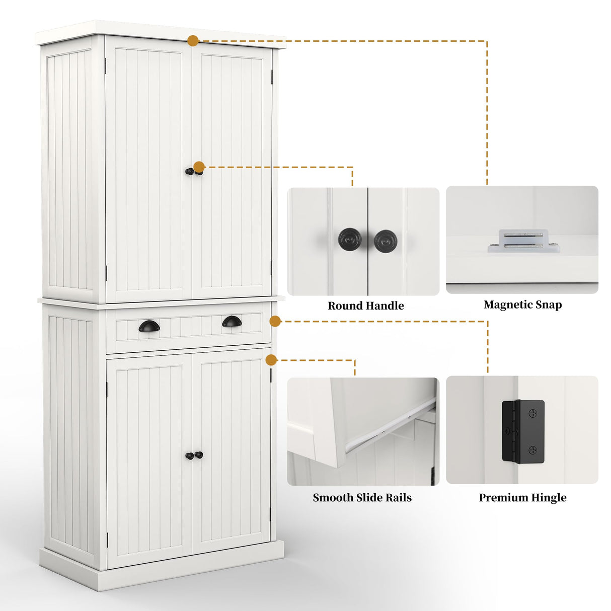 ARTPOWER 72" Tall Kitchen Pantry Storage Cabinet with Drawer and Adjustable Shelves, Pantry Cabinet for Kitchen, Bathroom or Hallway, White ARTPOWER