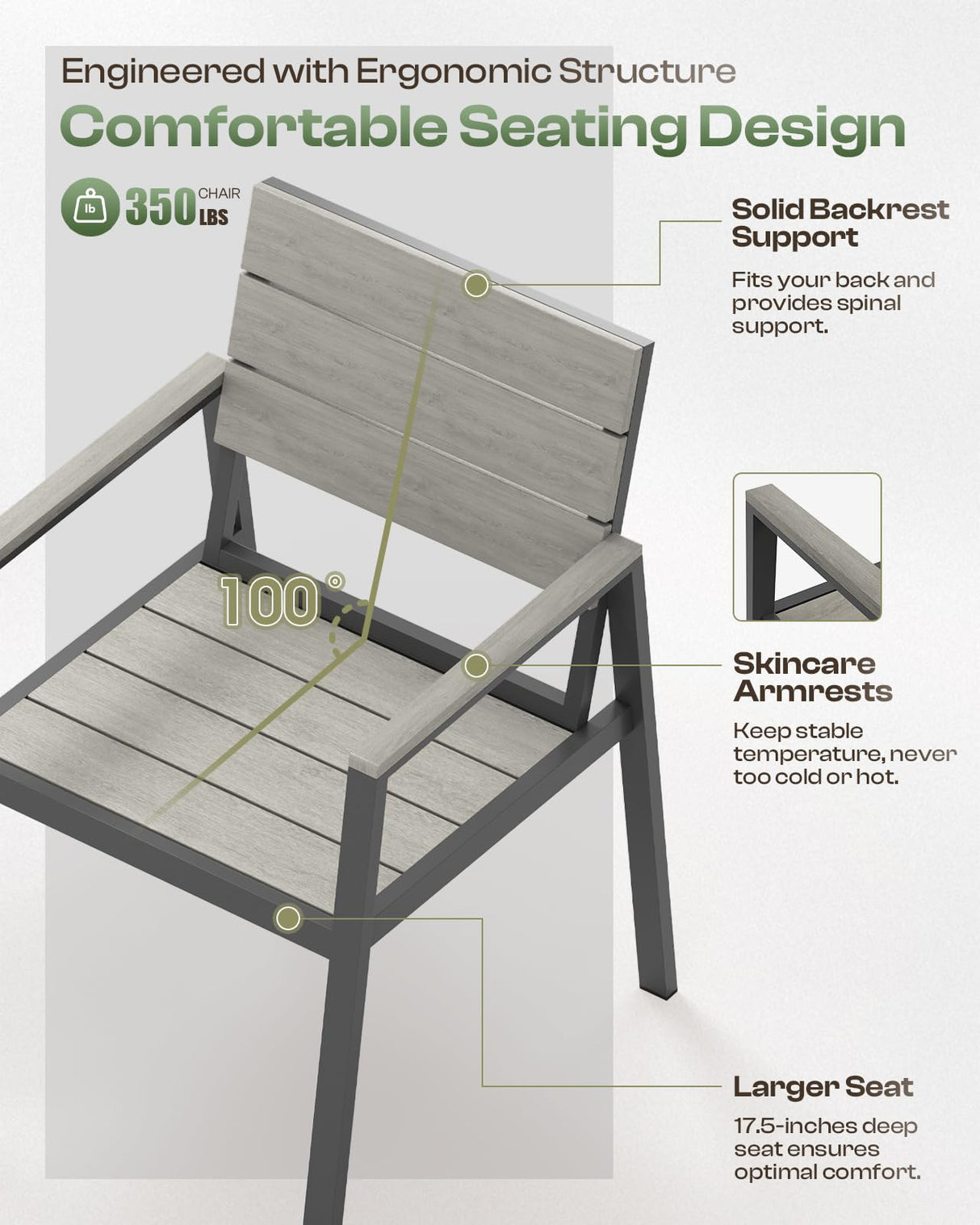 Oasbira Outdoor Dining Set for 6, Patio Table and Chairs Set with Umbrella Hole, 7 Pieces HDPS Outdoor Furniture Sets for Patio, Garden, Backyard (Gray) Oasbira