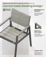 Oasbira Outdoor Dining Set for 6, Patio Table and Chairs Set with Umbrella Hole, 7 Pieces HDPS Outdoor Furniture Sets for Patio, Garden, Backyard (Gray) Oasbira