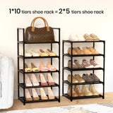 WEXCISE Narrow Shoe Rack 10 Tiers Tall Shoe Rack for Entryway 20 24 Pairs Shoe & Boots Organizer Storage Shelf Durable Black Metal Stackable Shoe Cabinet with Hooks, 17.1D x 11.8W x 78.7H in WEXCISE
