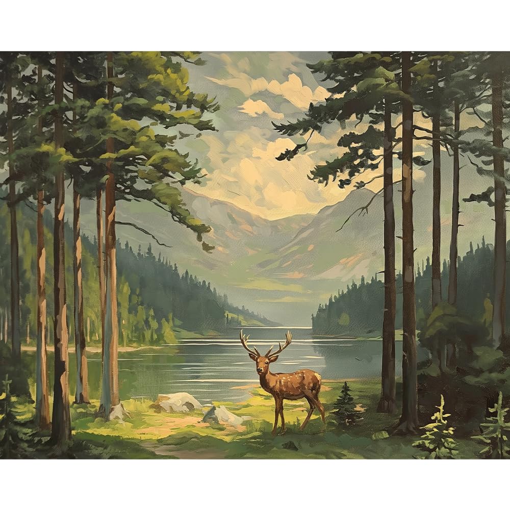 Natuyalo Paint by Numbers for Adults Beginner, Elk in Forest Acrylic Easy Paint by Numbers Kits Natural Landscape Craft Kits for Adults Suitable for Home Wall Decoration Flameless 16x20 Inch Natuyalo