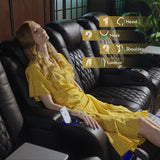 Weilianda Home Theater Seating Top Grain Leather Zero Gravity Recliner Chair Power Headrest Recline Movie Seat Gaming 7 Colors Mood Light Sofa with Tray Table USB Charge Row of 3 Loveseat Right Black Weilianda