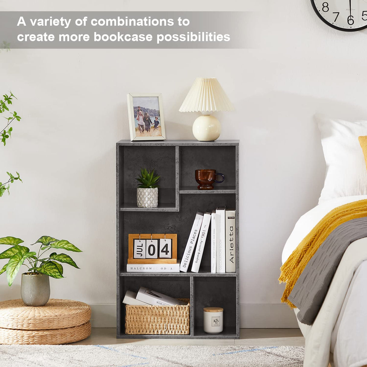 VECELO 5 Cube Modern Bookcases, 3 Tier Bookshelves, 31 Inch High Cubby Storage Organizer, Shelf Hight Up to 12.8 Inches Suit for Most Books, Vertical or Horizontal Use Available,Grey VECELO