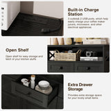 31.5" Black Storage Cabinet with Drawers & Shelf, Farmhouse Sideboard Buffet Cabinet with Storage, Kitchen Pantry Hutch Cabinet, Coffee Bar Cabinet Station Table for Kitchen, Livingroom, Dining Room FiveWillowise