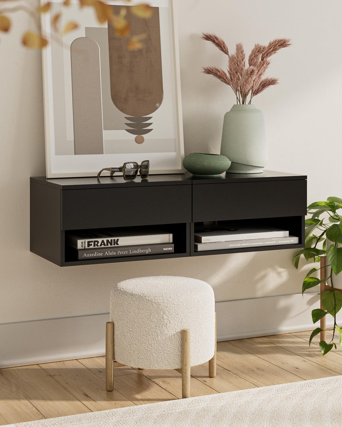 Floating Nightstand, Small Modern Floating Nightstand with Drawer, Floating Shelves for Bedroom, Bathroom (Black) Aienvey