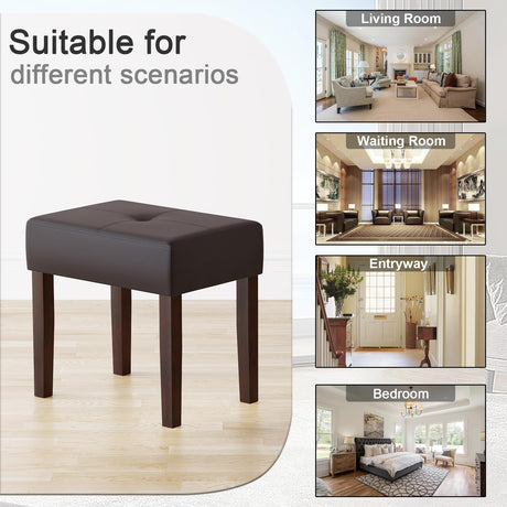 EOSVALO Leather Vanity Stool, 20 Inch Wide Rectangle Ottoman Bench for Makeup Room, Vanity Chair with Wood Legs for Piano Room, Bedroom,Living Room with Customizable (Cherry) EOSVALO