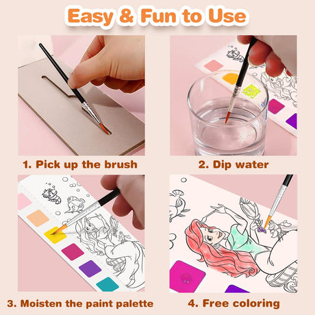ZHOC Paint with Water Coloring Books for Kids, Pocket Mess Free Watercolor Painting Sets for Kids Ages 3 4 5 6 7 8+, Water Color Paint Set Arts and Crafts Gift for Boys Girls, Princess ZHOC