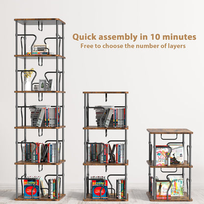 VYRIVA 5 Tier Square Rotating Bookshelf Tower, Spinning Bookshelf, 360° Display Round Bookcase, Floor Standing Corner Revolving Bookshelf Organizer Storage Rack for Home Study Office, Small Spaces