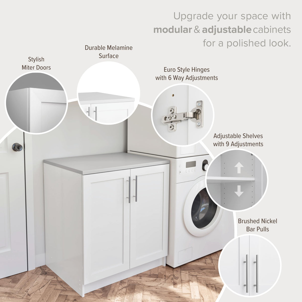 Prepac Elite 32" W Storage Cabinet with Doors and Shelves, White Garage Cabinet, Bathroom Storage with 1 Adjustable Shelf 24.5" D x 32" W x 36" H, WSCR-1005-1 Prepac