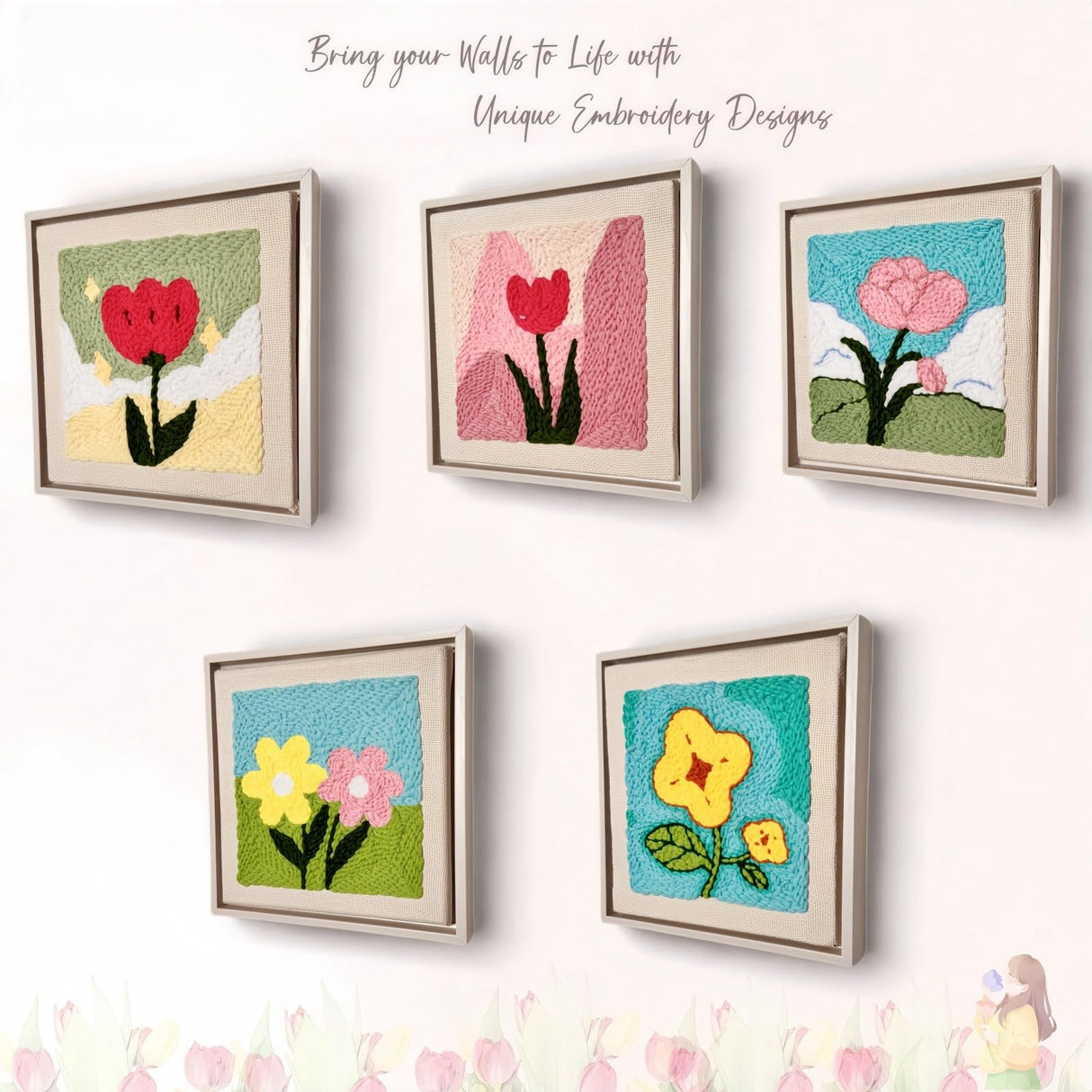 Speedura Embroidery Punch Needle Kit for Beginners – Embroidery Set with Frame & Video Tutorials for Adults & Kids | Needle Punching Kit with Patterns for Wall Art (Blooming Serenity) Speedura