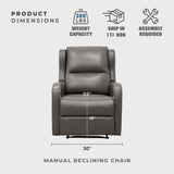 Lexicon Manual Recliner Chair, Reclining Sofa Chair, Home Theater Seating, Wall Hugger, Manual Recliner for Living Room/Office/Apartment, Easy Assembly, Gray Faux Leather Lexicon