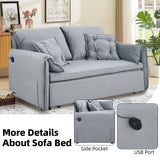 Queen Size Futon Sofa Bed,3-in-1 Convertible Sleeper Sofa Bed,Velvet Pull Out Bed with USB Port,Side Storage,2 Soft Pillows,Recliner Loveseat Sofa for Living Room,Small Space(Grey) Otnqu