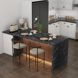 63" Large Imitation Marble Dining Table for 4-6 People, Island Table with LED Lights, Mordern Marble Stripes Kitchen Dining Table with Grille design for Dining Room, Home, Office, Living Room (Black) Gyfimoie