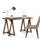 SIMPLIHOME Sawhorse SOLID WOOD Modern Industrial 56 inch Wide Home Office Desk, Writing Table, Workstation, Study Table Furniture in Medium Saddle Brown SIMPLIHOME