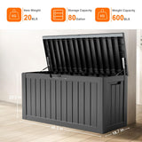 80 Gallon Resin Deck Box, Lockable Patio Outdoor Storage Box for Furniture, Garden Tools and Tools Storage, Waterproof Outside Storage Box - Black PatioZen