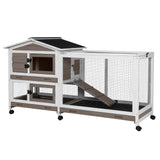 Aivituvin Rabbit Hutch 62" Rabbit Cage Indoor Outdoor Chicken Coop Guinea Pig Cage on Wheels Bunny Cage with 3 Deep No Leakage Pull Out Tray,Waterproof Roof (Brown) Aivituvin