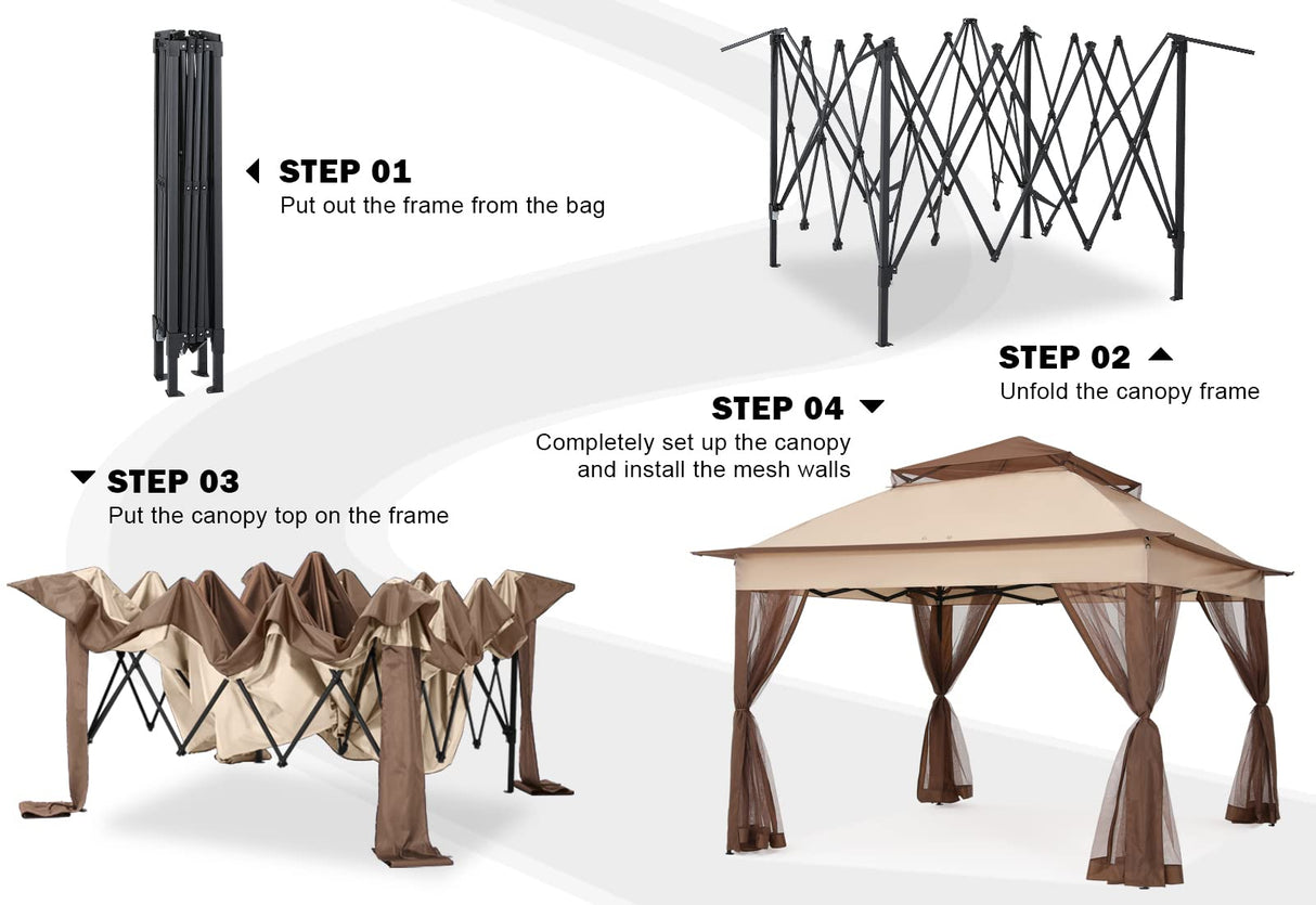 COOSHADE 11x11 Pop Up Gazebo Tent Outdoor Canopy Patio Shelter with Mosquito Netting(Beige) COOSHADE