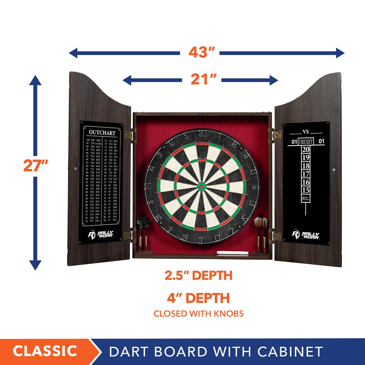 Rally and Roar Dartboard Cabinet, Small, Brown Rally and Roar