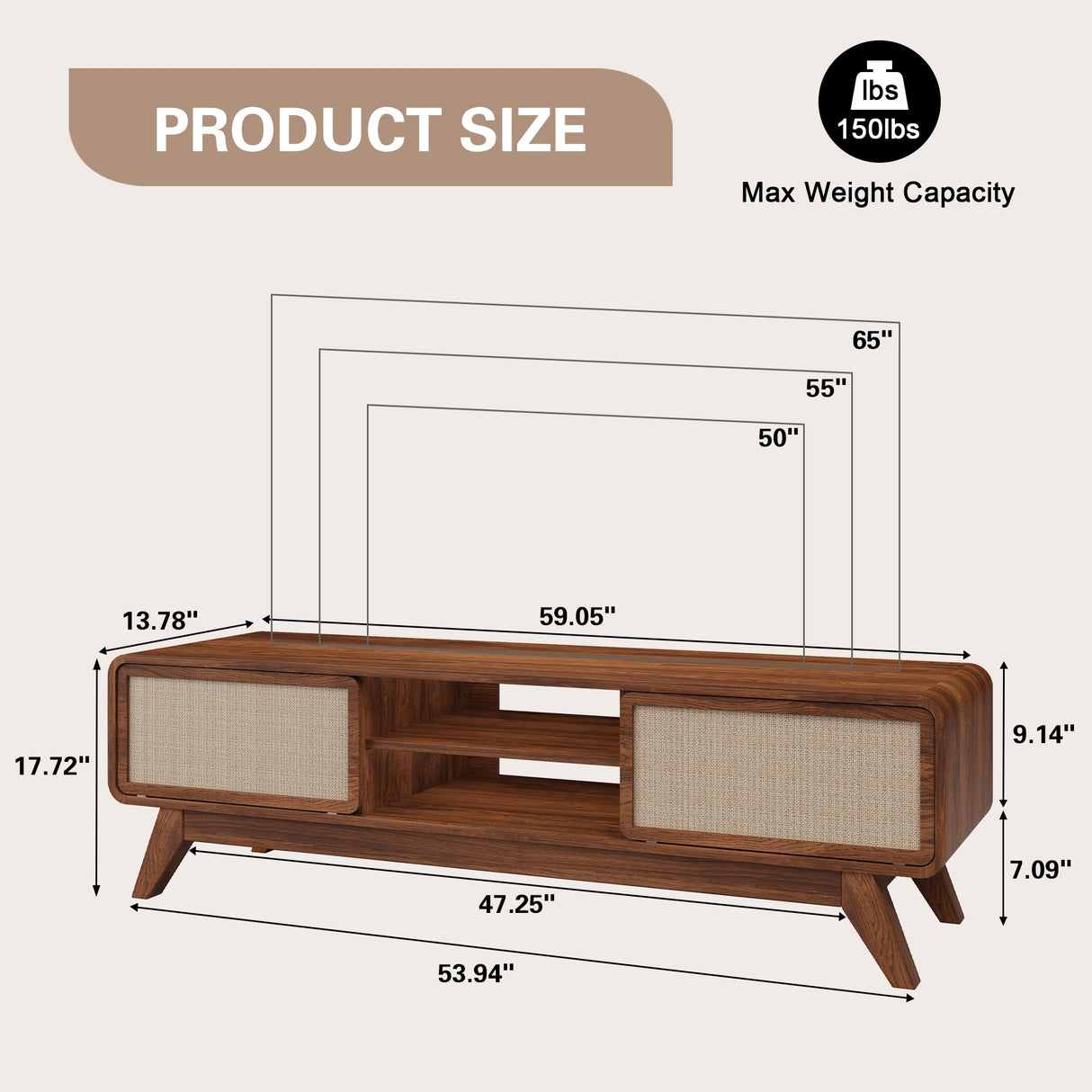 AVZEAR Mid Century Modern TV Stand for TVs up to 65'', Farmhouse Entertainment Center with Storage, TV Cabinet Table with Nature Linen Doors, Media Console TV Consoles for Living Room Bedroom (Walnut) AVZEAR