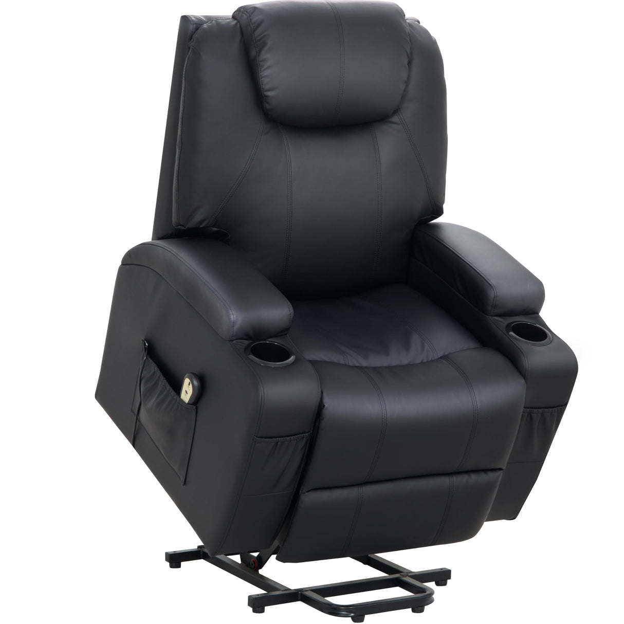 VUOVUS Power Lift Recliner Chair for Elderly, PU Leather Electric Lift Chair with Remote Control, Adjustable Footrest & Lumbar Support, Living Room Recliner with Cup Holders & Side Pockets (Black) VUOVUS