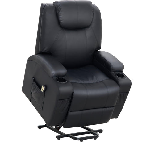 VUOVUS Power Lift Recliner Chair for Elderly, PU Leather Electric Lift Chair with Remote Control, Adjustable Footrest & Lumbar Support, Living Room Recliner with Cup Holders & Side Pockets (Black) VUOVUS
