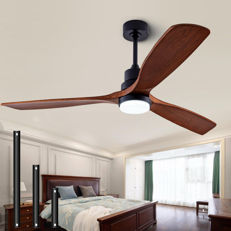 QUTWOB 48" Wood Ceiling Fan with Light and Remote Control, Indoor Outdoor Wooden 3 Blades Ceiling Fan for Patio Living Room, Bedroom, Office,Reversible DC Motor(Black+Dark Walnut) QUTWOB