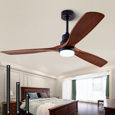 QUTWOB 48" Wood Ceiling Fan with Light and Remote Control, Indoor Outdoor Wooden 3 Blades Ceiling Fan for Patio Living Room, Bedroom, Office,Reversible DC Motor(Black+Dark Walnut)